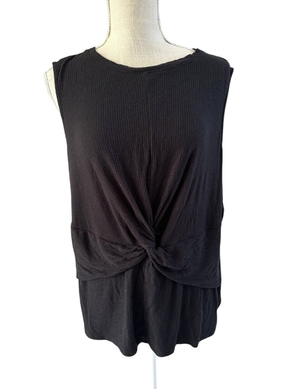 Simply Vera Vera Wang Womens Black Ribbed Sleeveless Twist Front Tank Top XXL